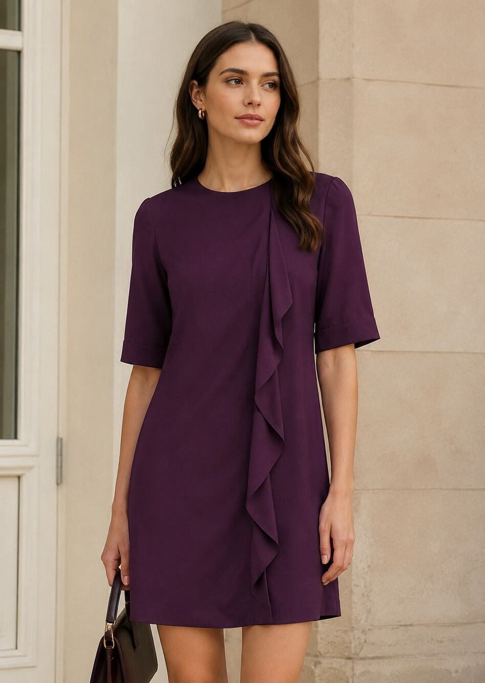 Tibi Ruffle Drape Shift Dress 8 Burgundy Quiet Luxury Old Money Cocktail Sheath